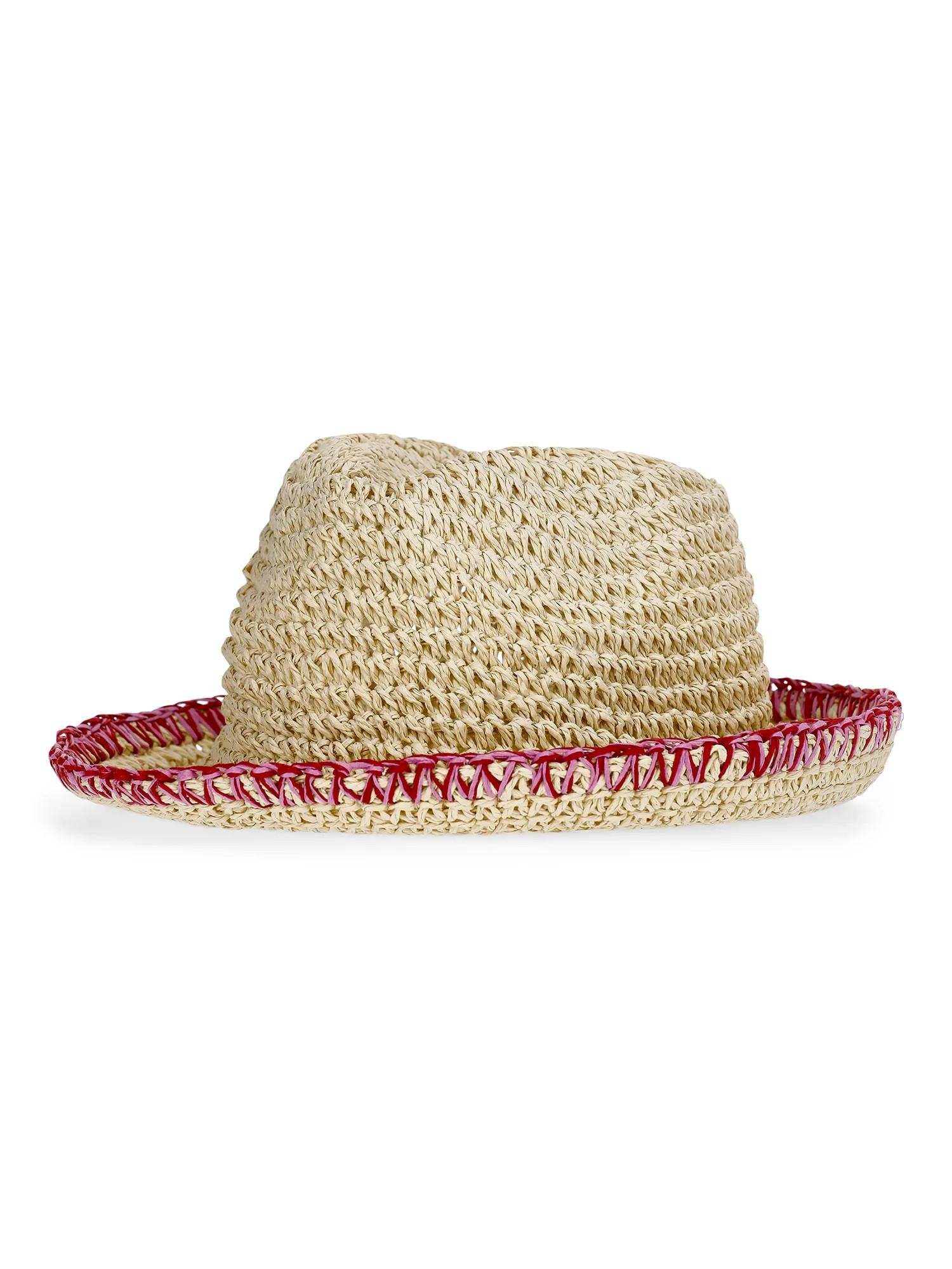 No Boundaries Straw Fedora, Women's, Pink | Walmart (US)