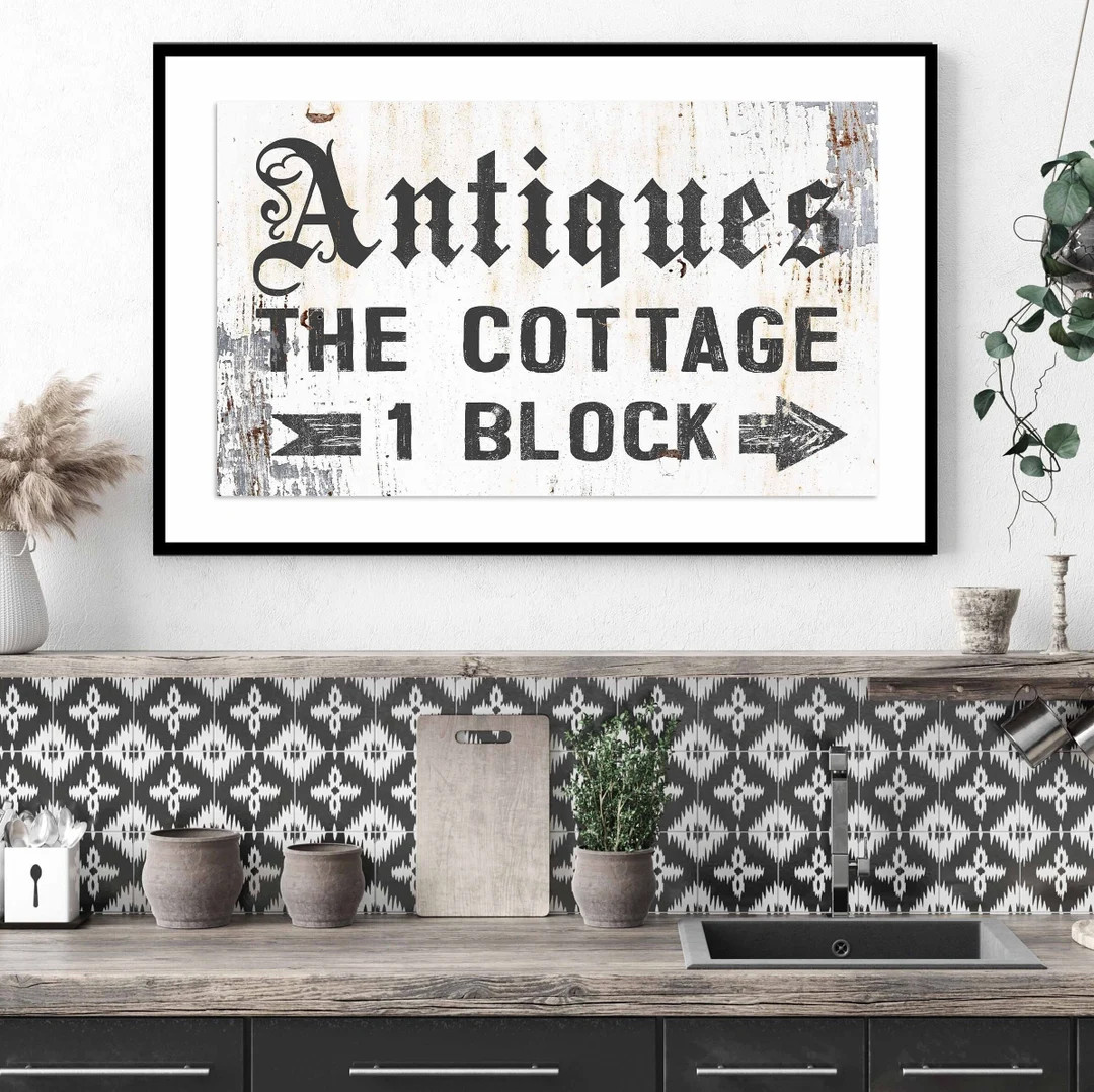 Antiques the Cottage White Poster Print Vintage Farmhouse Prints, Cottagecore Art Home Living Pos... | Etsy (US)
