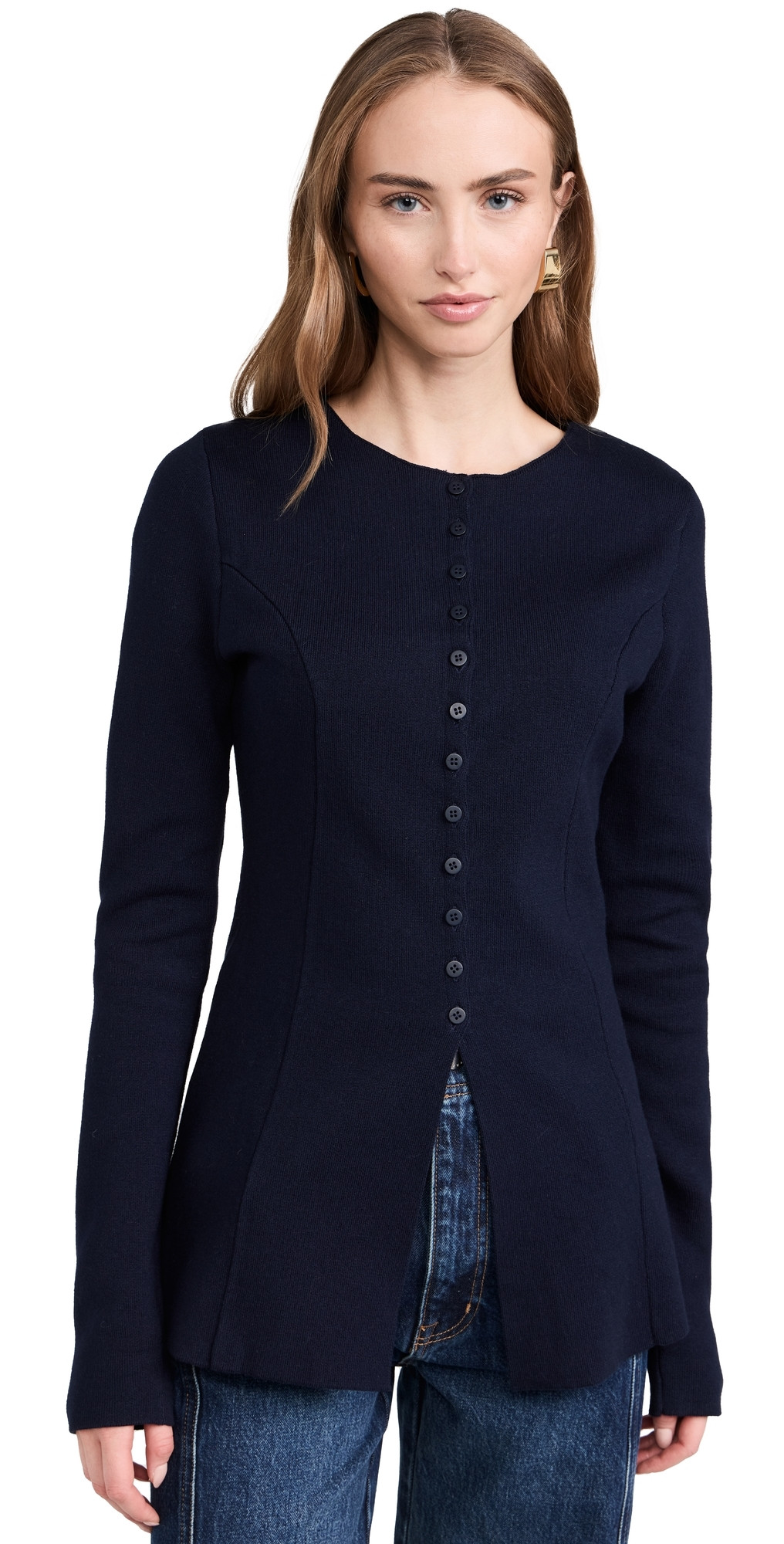ALIGNE Daphne Waisted Knit Cardigan Navy 14 | Shopbop