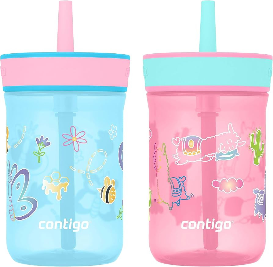 Contigo Leighton Kids Water Bottle, 2-Pack, 14oz, Spill-Proof, Blue Raspberry/Azalea & Butterlies... | Amazon (US)