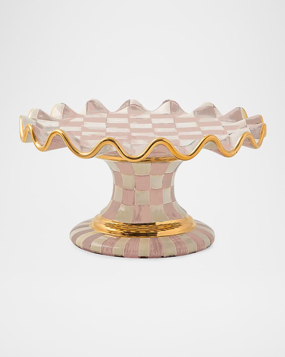 MacKenzie-Childs Rosy Check Ceramic Fluted Cake Stand | Neiman Marcus