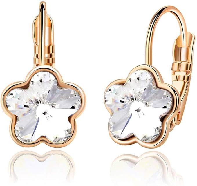 Austrian Crystal Flower Leverback Drop Earrings for Women 14K Rose Gold Plated Hypoallergenic Jew... | Amazon (CA)