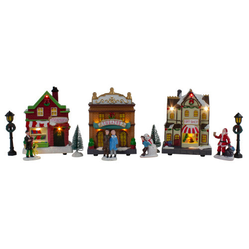 LED Lighted Theater and Shops Christmas Village Display Set - 11-Piece | Christmas Central