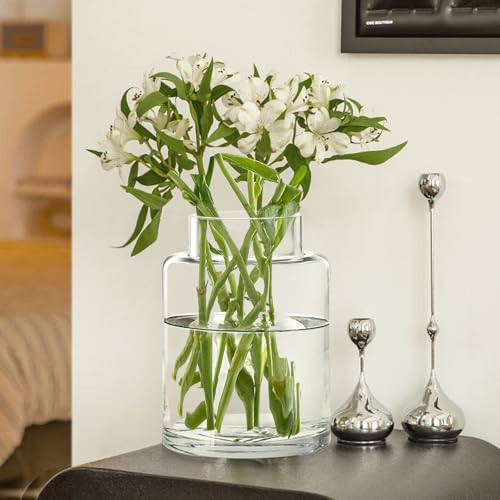 Clear Glass Vases Flower Vases for Centerpieces 9" Large Glass Cylinder Vase for Home Wedding Party Events Office Entryway Décor (Transparent) | Amazon (US)