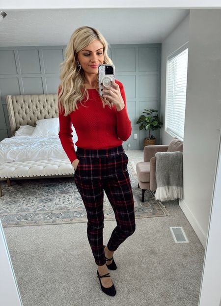 Classy, simple, affordable, holiday outfit on sale from Kohls! Red Nine West sweater and pants are under $25! Also linked some black heels to match. 

#LTKunder50 #LTKsalealert #LTKHoliday