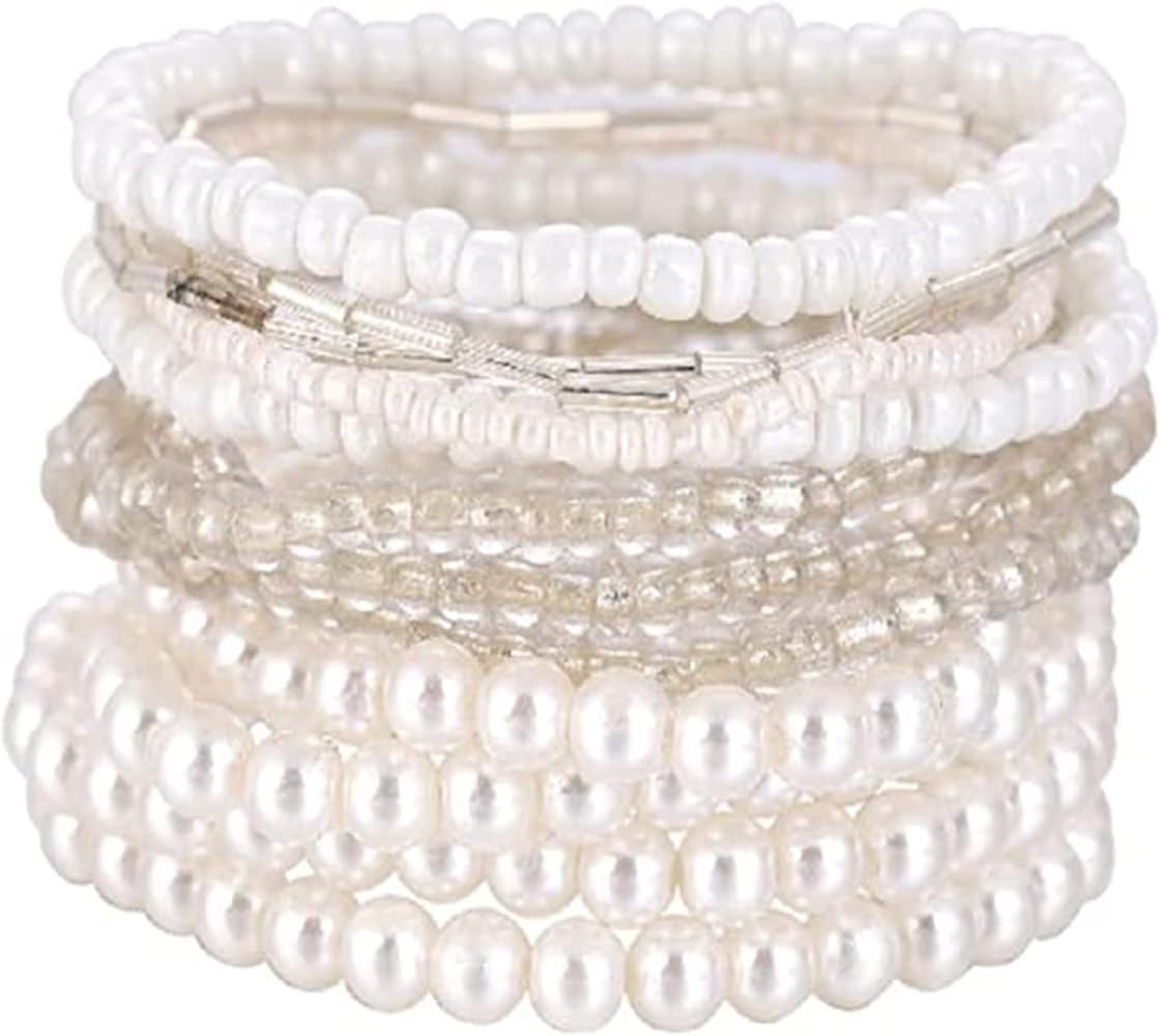 Handmade Multicolor Bohemian Crystal Beaded Bracelets Set Multilayer Stackable Boho Charms Stretc... | Amazon (US)