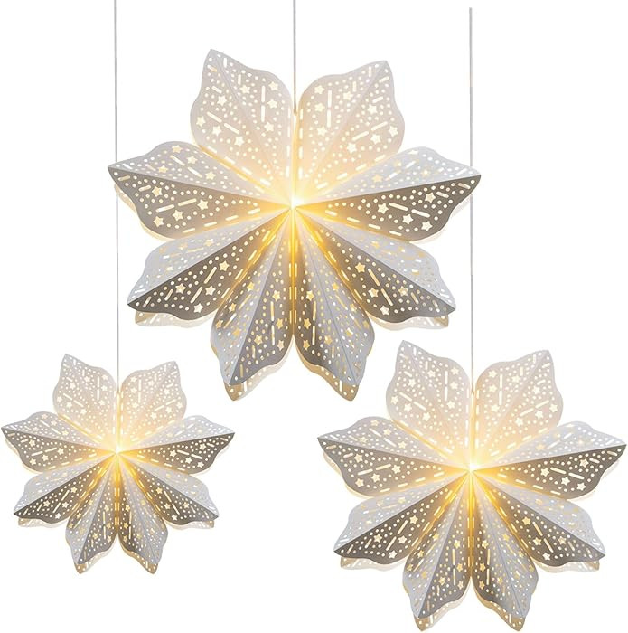 3 Pieces Christmas Paper Lantern with Star Paper Lantern Paper Lamp Frozen Party Hanging Decorati... | Amazon (US)