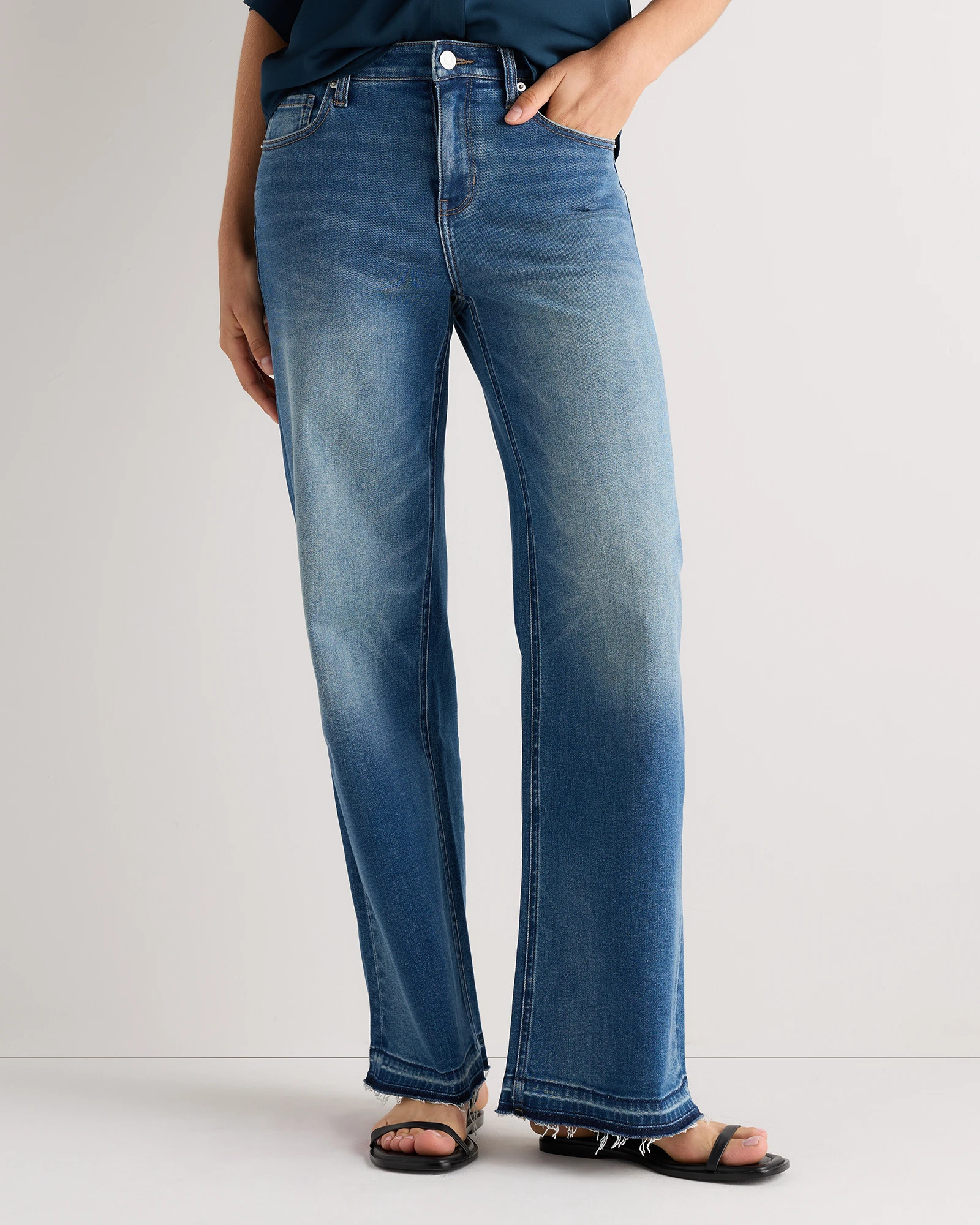 Quince | Women's Stretch High Rise Wide Leg Jeans in Dark Wash, Size 26, Organic Cotton | Quince