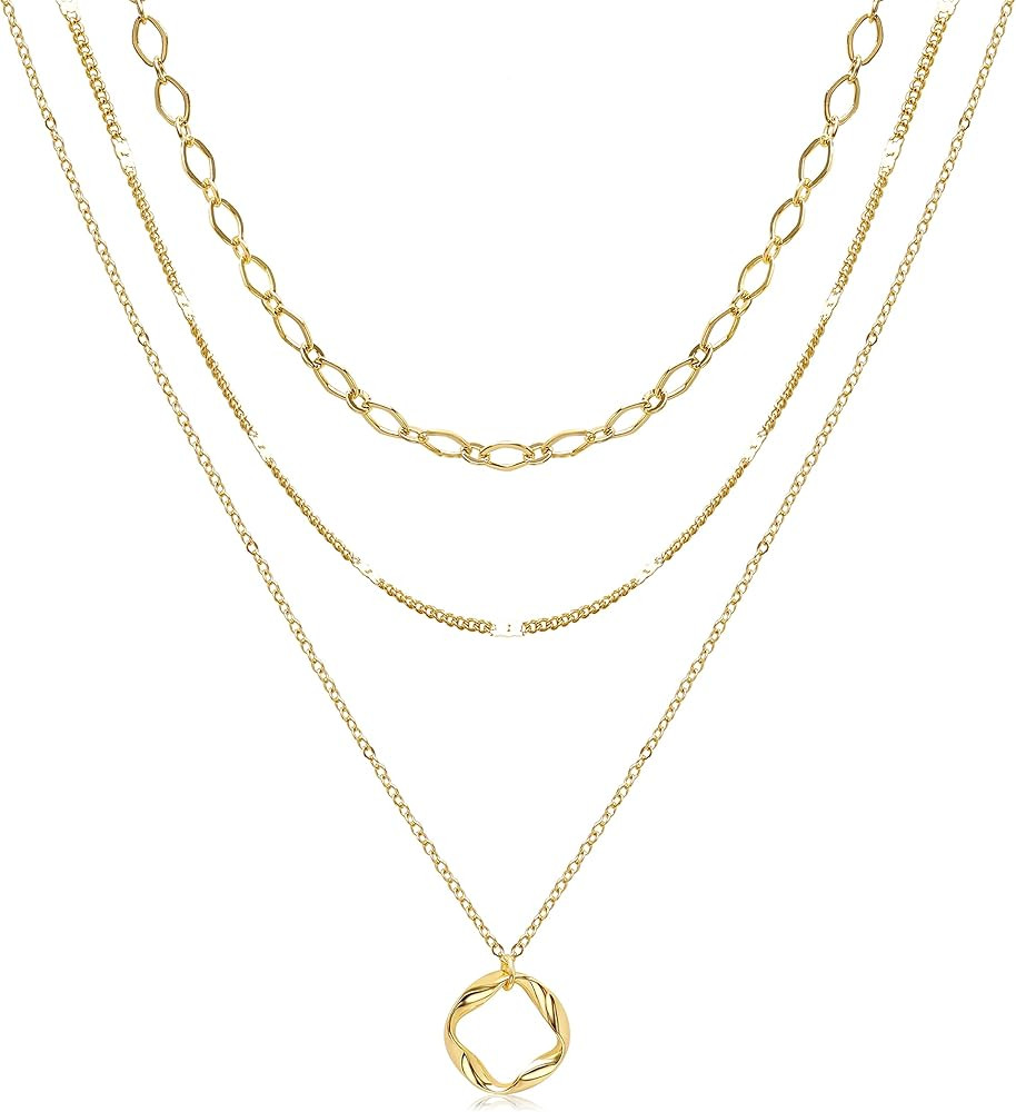 Aisansty Layered Choker Necklace Pendant Disc Bar Handmade 14K Gold Plated Dainty Satellite Pearl... | Amazon (US)