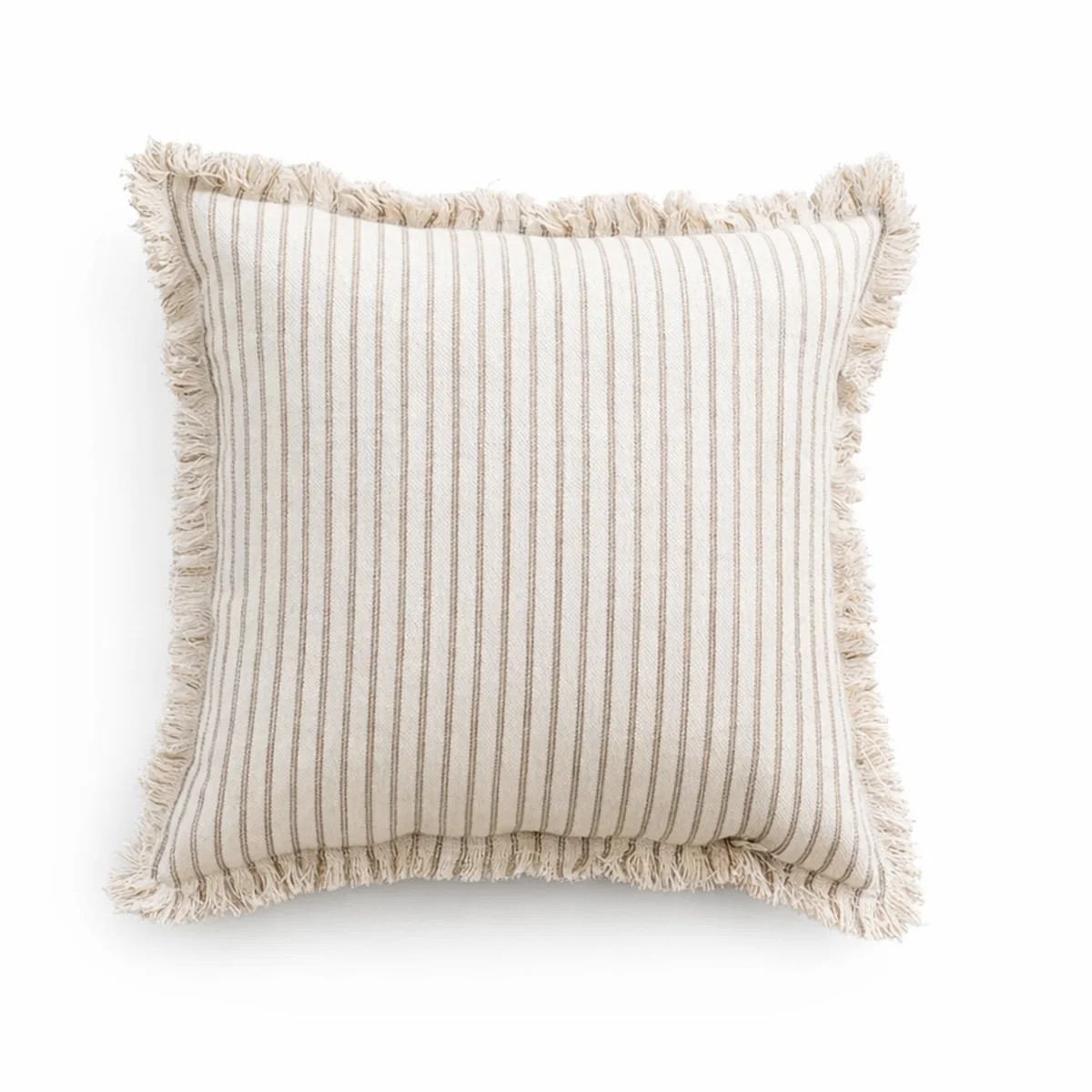 Khaki Striped Fringe Throw Pillow Cover 18" X 18" - Cotton Blend Textured Farmhouse Coastal Decor... | Wayfair North America