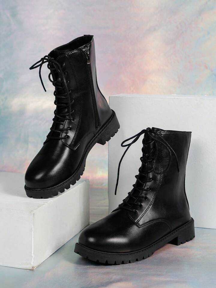 Fashionable Pu Leather Short Motorcycle Boots For Women | SHEIN