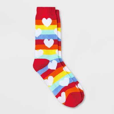 Women's Rainbow Hearts Valentine's Day Crew Socks - Assorted Colors 4-10 | Target