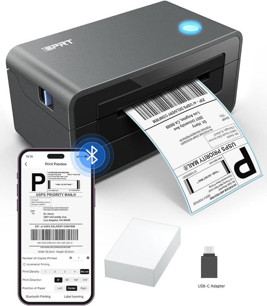 iDPRT Bluetooth Thermal Shipping Label Printer for Phone, 4x6 Printer, Support Windows/Mac/iOS/An... | Amazon (US)