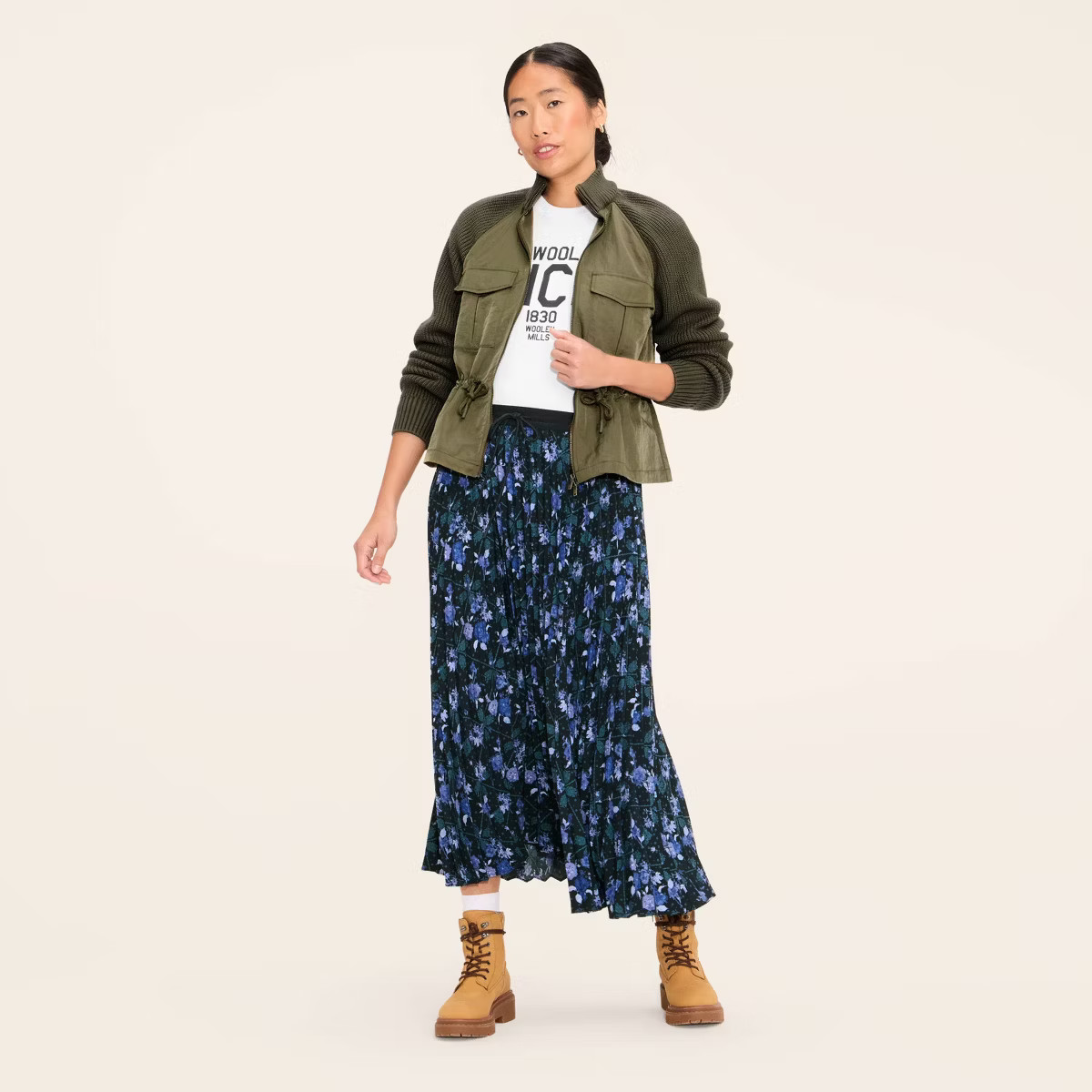 Women's Floral Midi A-Line Pleated Skirt - Woolrich x Target Blue | Target