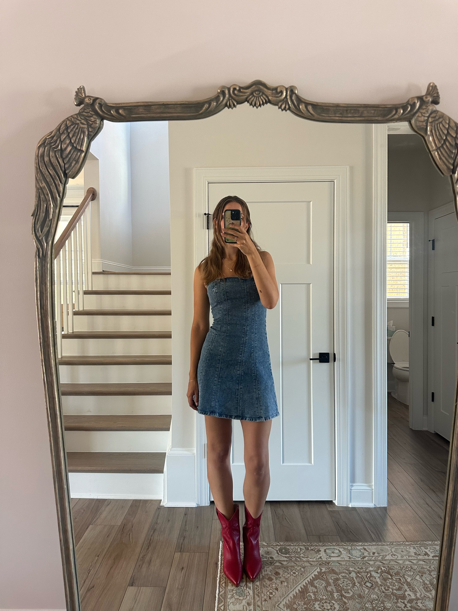  fall fit - Jean dress and red boots! 

#LTKSeasonal