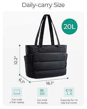 BAGSMART Tote Bag for Women, Lightweight Puffy Tote Bag with Compartments Quilted Shoulder Bag Ha... | Amazon (US)