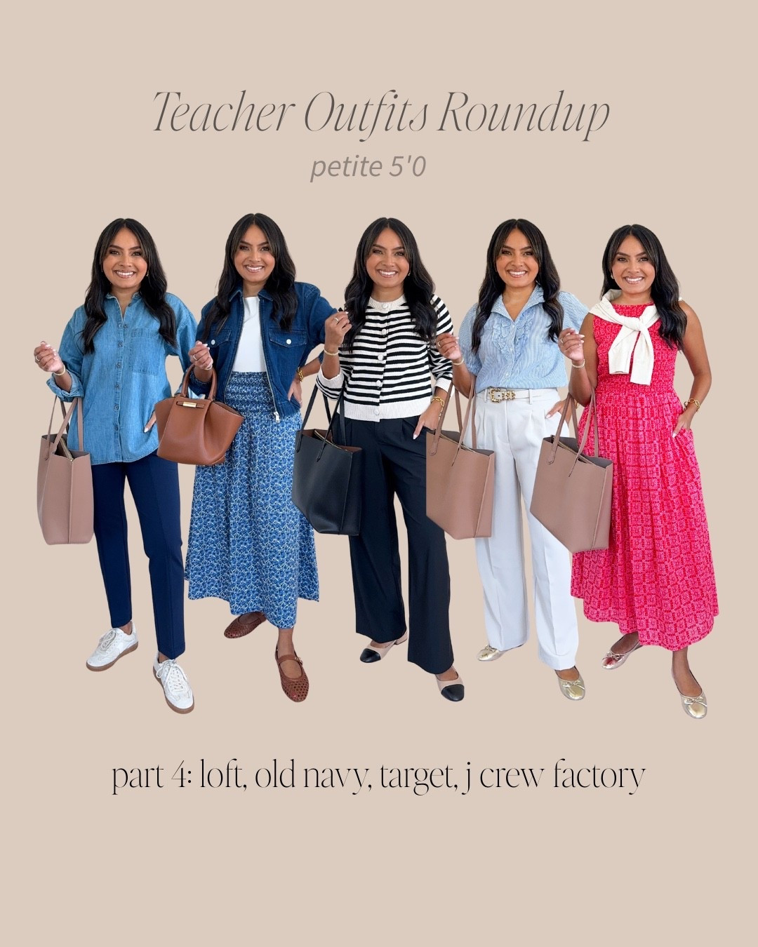 Teacher & Office Casual Outfits Part 4!
For reference: I’m 5’0, 32b bra size, and 2/26 in bottoms, pear shaped. 
*Everything I share is unaltered! TTS means true to size.

Denim chambray button down size xxs petite TTS
Navy pants size xs petite TTS
Sneakers size 6 TTS - color ecru mesh 

Cropped denim jacket size xs petite TTS
White tank size xs TTS
Floral midi skirt size xs regular - I like the length of the regular size better than petite 
Brown flats - old, similar linked

Black stripe cardigan size xs TTS
Black pants size xs petite TTS
Cap toe flats - old, similar linked

Blue stripe top size xxs TTS
White pants size 2 petite TTS
Gold flats size 5 TTS

Pink dress size xxs regular TTS
Gold flats size 5 TTS
Cardigan size xs petite TTS

Teacher outfits
Back to school
Office casual
Smart casual 
Fall outfit ideas
Casual style
Pull on pants
Petite outfits
Summer outfit ideas
Wear to work
Dresses with sneakers 
Travel outfits
Rachel Miranda Blog
Honeysweetpetite
Honey Sweet Petite


Comment SHOP below to receive a DM with the link to this post on my LTK ⬇ https://liketk.it/5kr6I #ltkworkwear #ltkpetite #ltksalealert

#LTKSaleAlert #LTKWorkwear #LTKPetite