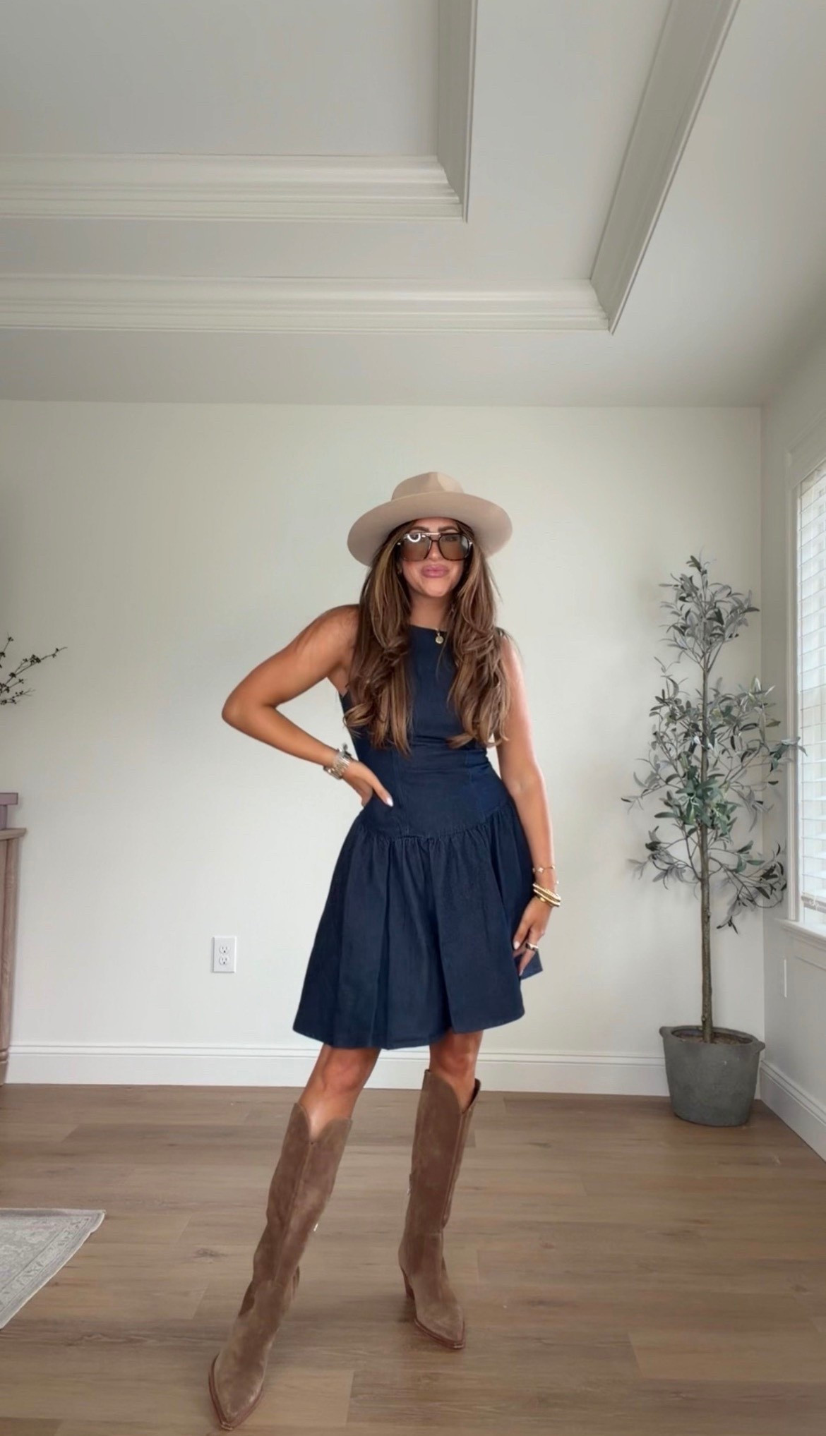 Denim dress. Western outfit. Nashville outfit, country concert outfit. Boots back in stock in limited sizing! Xx 

#LTKTravel #LTKootd #LTKSeasonal