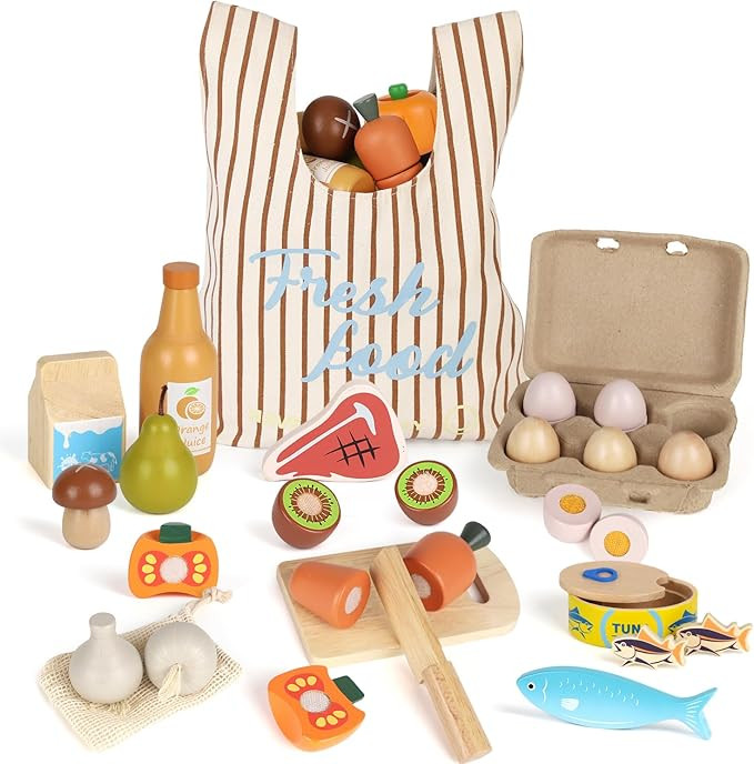 Lehoo Castle Wooden Play Food Sets for Kids Kitchen, Food Toys for Toddlers 3+ Year Old, Pretend ... | Amazon (US)