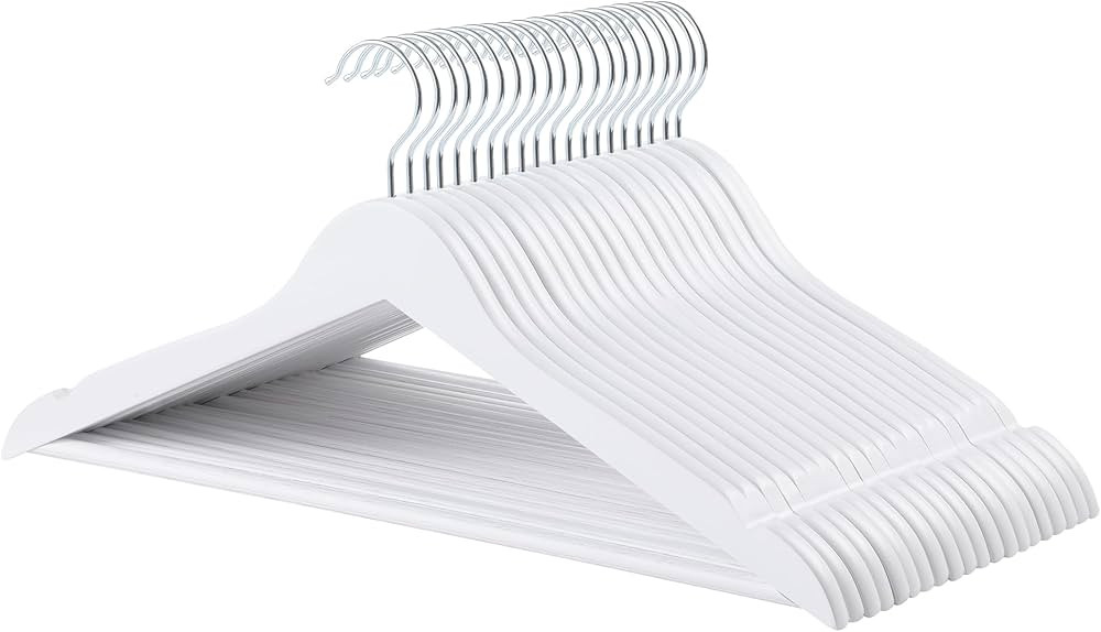 Amazon Basics Durable Wooden Clothes Hangers, 20-Pack, White | Amazon (US)