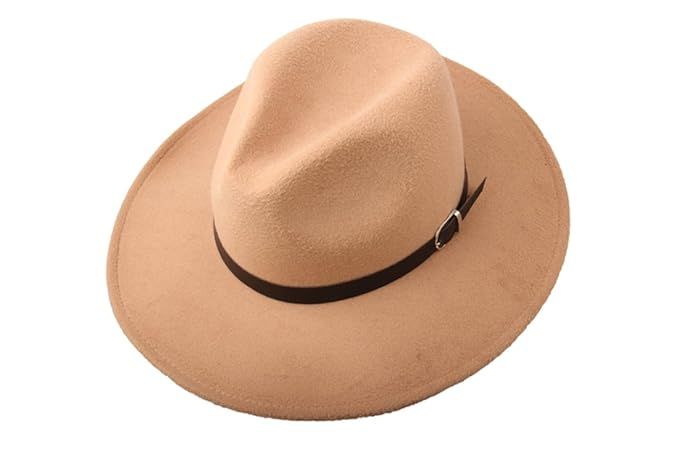 Prefe Women Wide Brim Vintage Wool Jazz Hat Panama Hat, Beige, Size One Size | Amazon (US)