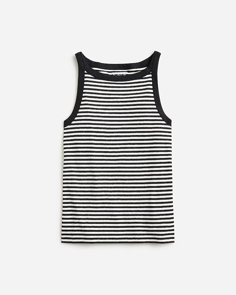 High-neck tank top in striped stretch linen blend | J. Crew US