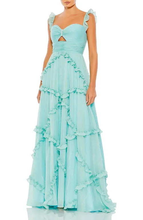Mac Duggal Ruffle Tiered Sleeveless Flowy A Line Gown in Mint at Nordstrom, Size 12 | Nordstrom