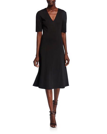 St. John Collection Milano Knit V-Neck Short-Sleeve Dress | Neiman Marcus
