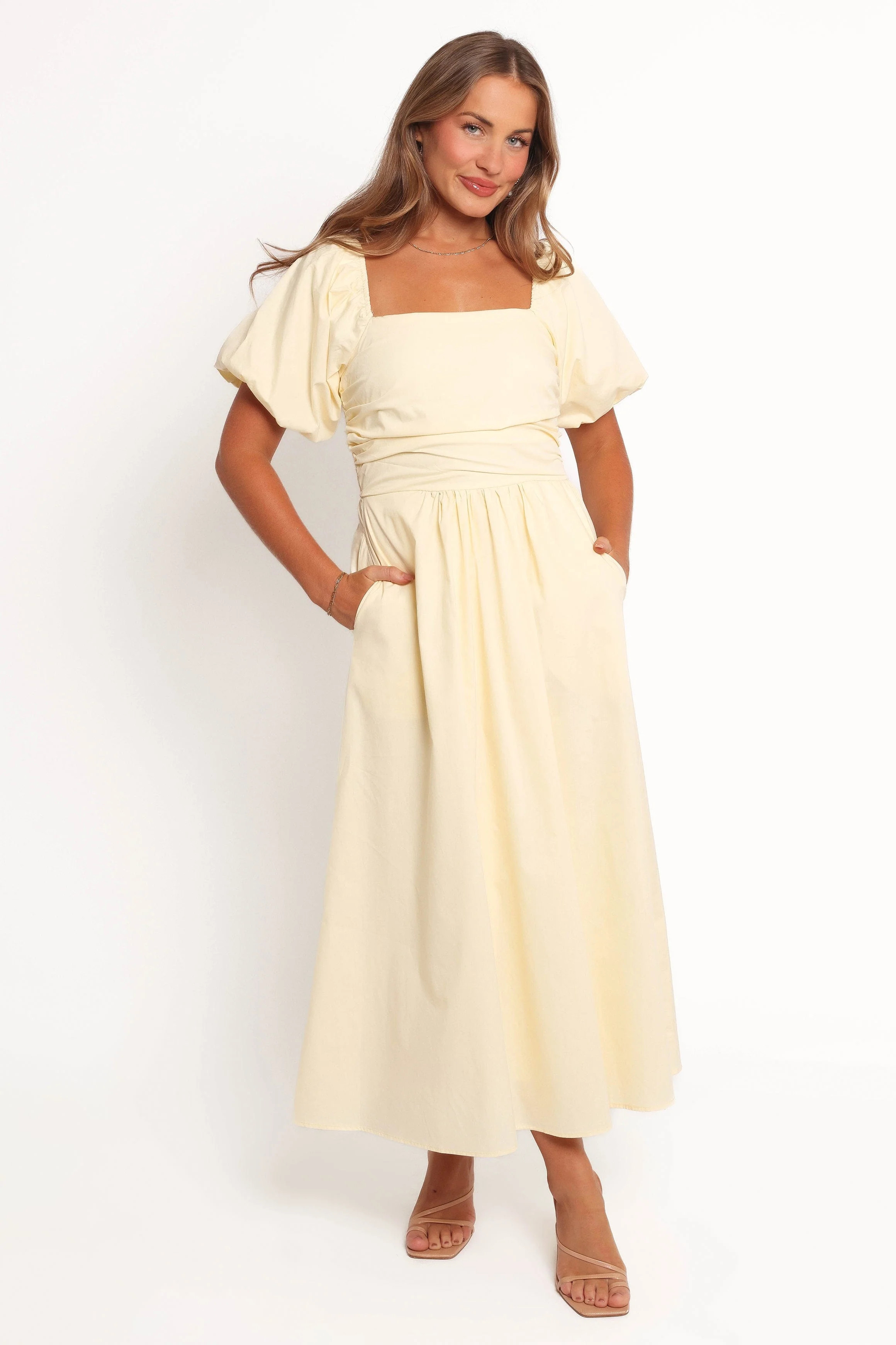 Clo Puff Sleeve Midi Dress - Yellow | Petal & Pup (US)