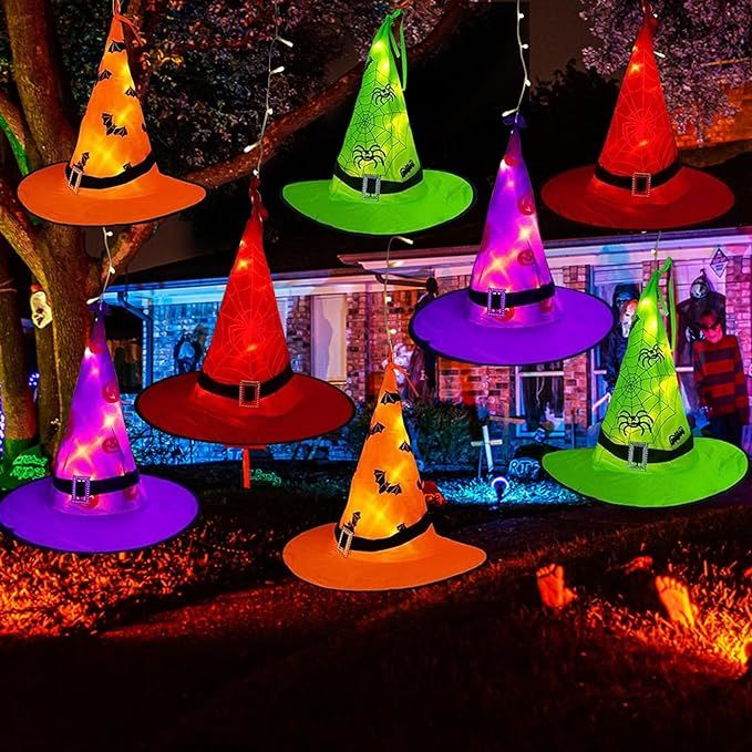 XTF2015 Halloween Witch Hat Lights Decorations Outdoor, Upgraded 8pcs Hanging Glowing Witch Strin... | Amazon (US)