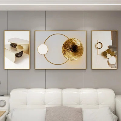3 Pieces Modern Geometric Abstract Wall Decor Set Canvas Print With Frame Living Room | Wayfair North America