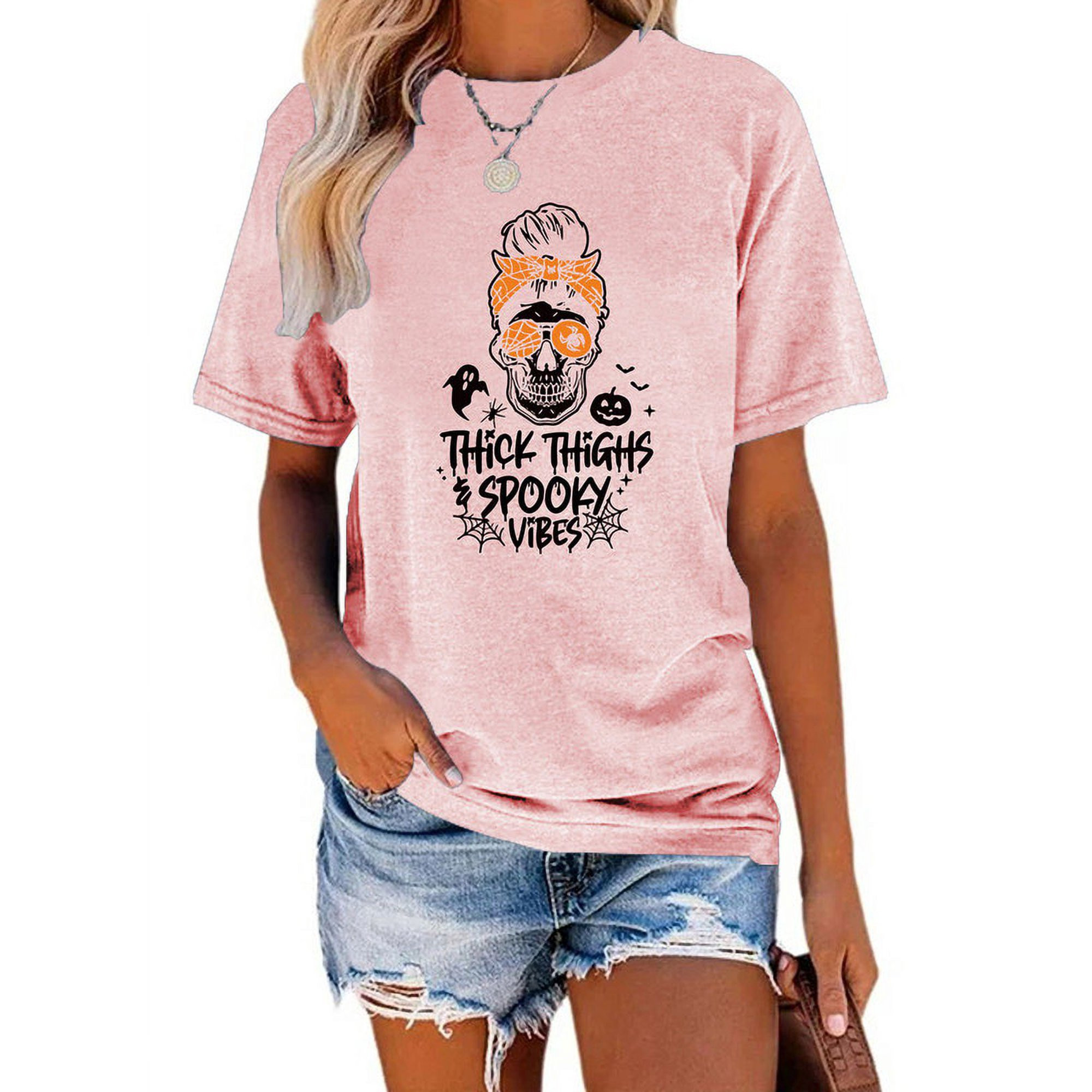 Anbech Skull Shirt for Women Vintage Halloween Tshirt Graphic Shirts Funny Retro Short Sleeve Top... | Walmart (US)