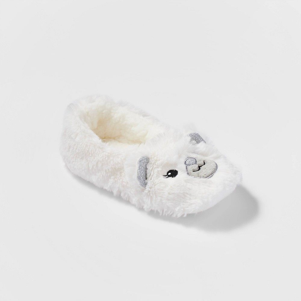Women's Polar Bear Faux Fur Pull-On Slipper Socks - Ivory M/L | Target