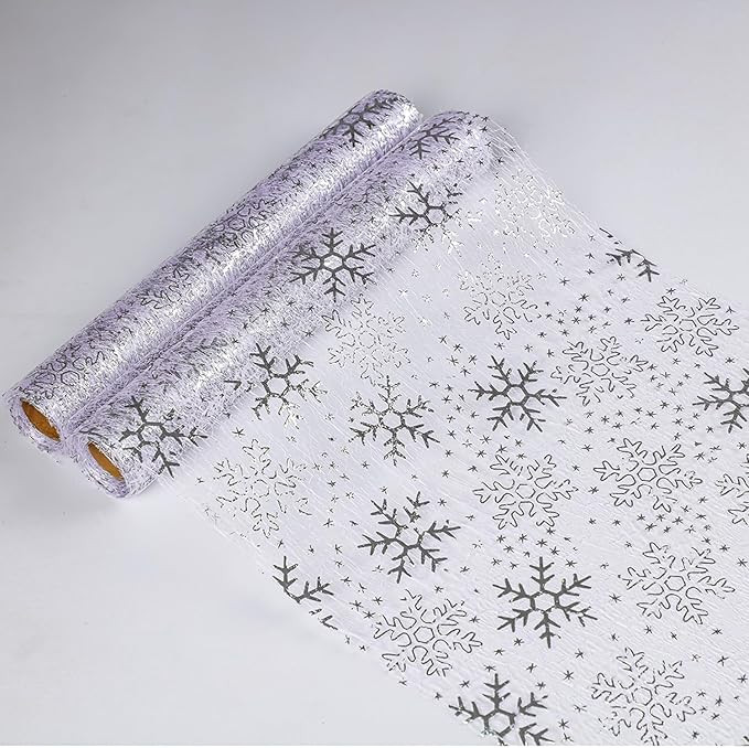 Snowkingdom 2 Pcs Christmas Snowflake Silver Table Runner 108 Inch Sparkly Silver Glitter Metalli... | Amazon (US)