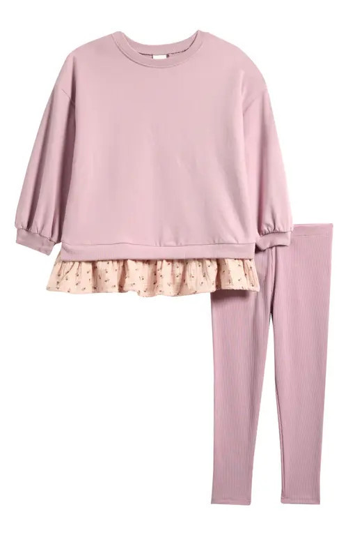 NEXT Kids' Long Sleeve Cotton Peplum T-Shirt & Leggings Set in Pink at Nordstrom, Size 5-6Y | Nordstrom