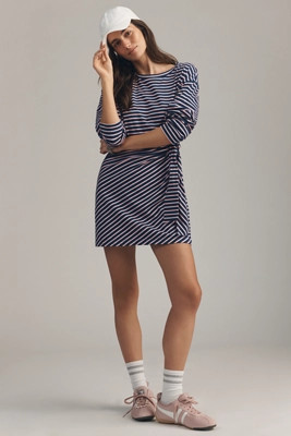 Daily Practice Striped Long-Sleeve Wrap Mini Dress | Anthropologie (US)