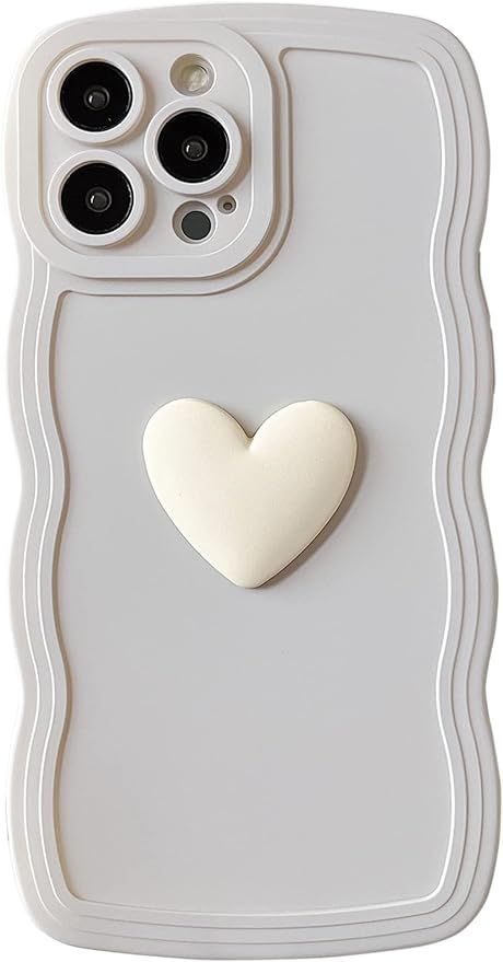 Qokey iPhone 13 Pro Max Case (6.7" 2021) - 3D Love Heart Wavy Frame, Soft TPU Shockproof Phone Co... | Amazon (US)