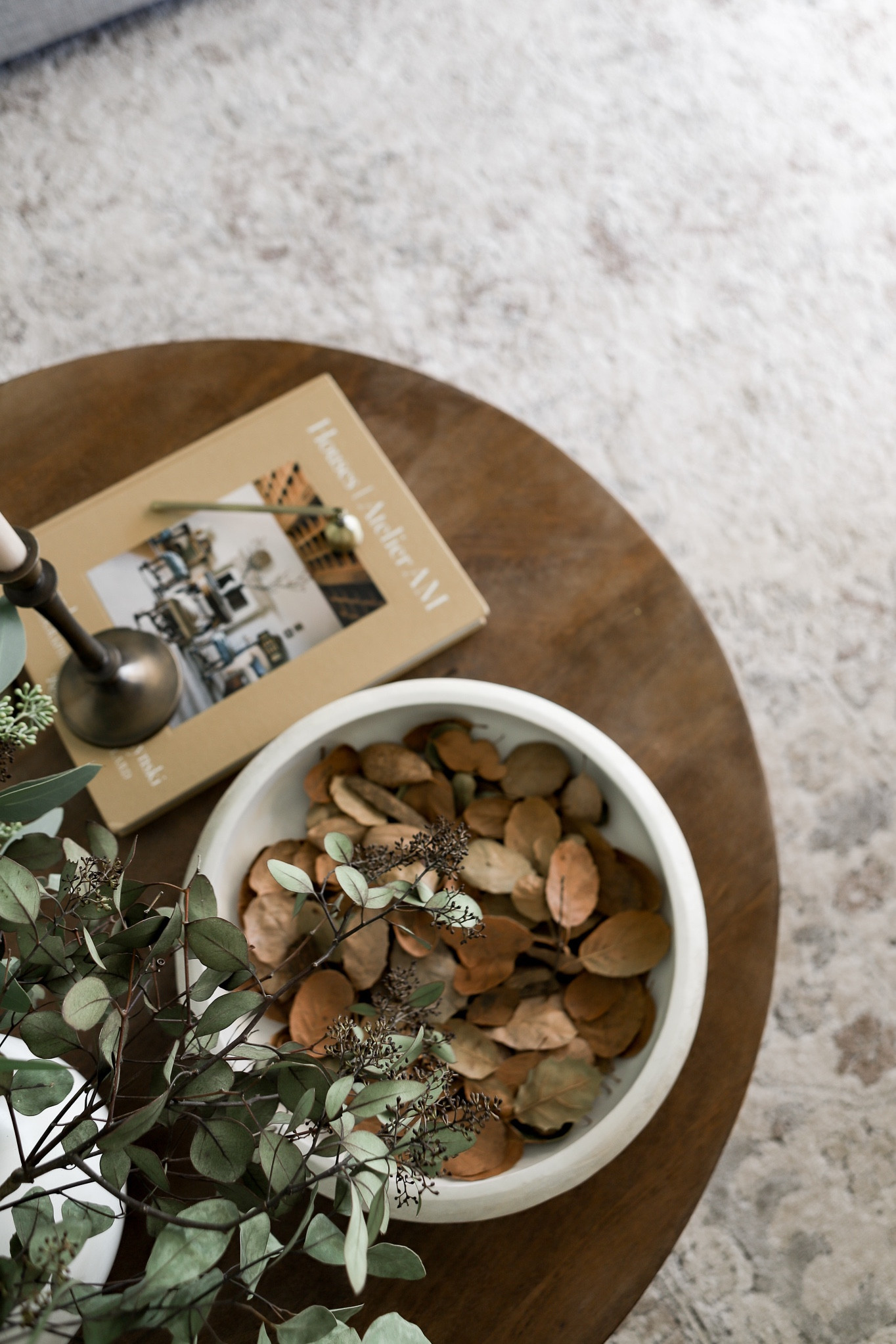 Coffee table decor and neutral area rug! My eucalyptus is real but I linked some of my favorite faux eucalyptus as well 

#LTKhome #LTKSeasonal #LTKunder100