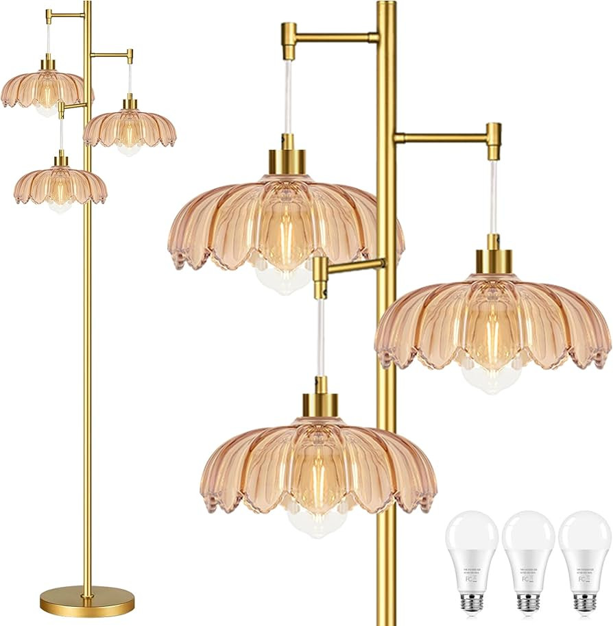 QIYIZM Glass Floor Lamp for Living Room,Bedroom,Gold Mid Century Modern Standing Lamp Brass Tree ... | Amazon (US)