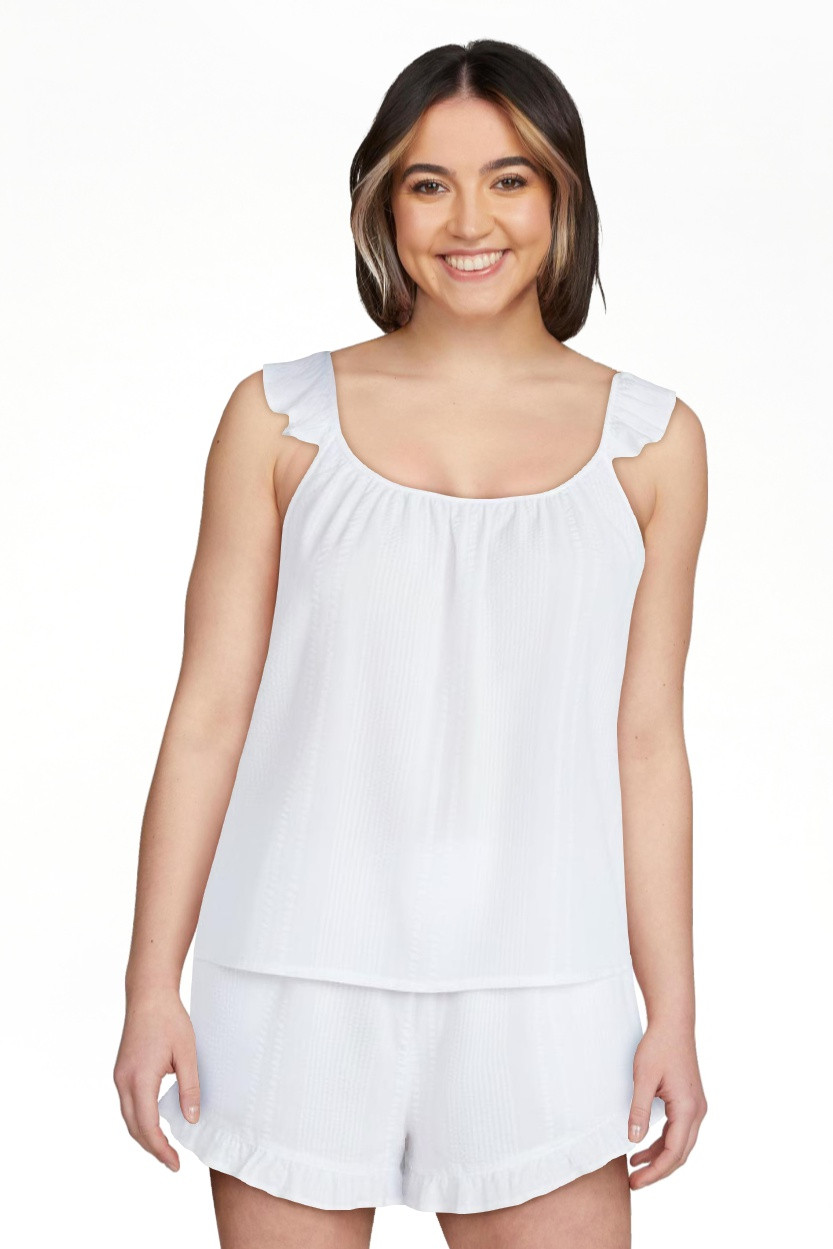 Joyspun Women's Seersucker Sleep Cami and Shorts Set with Ruffle, 2-Piece, Sizes XS-3X | Walmart (US)
