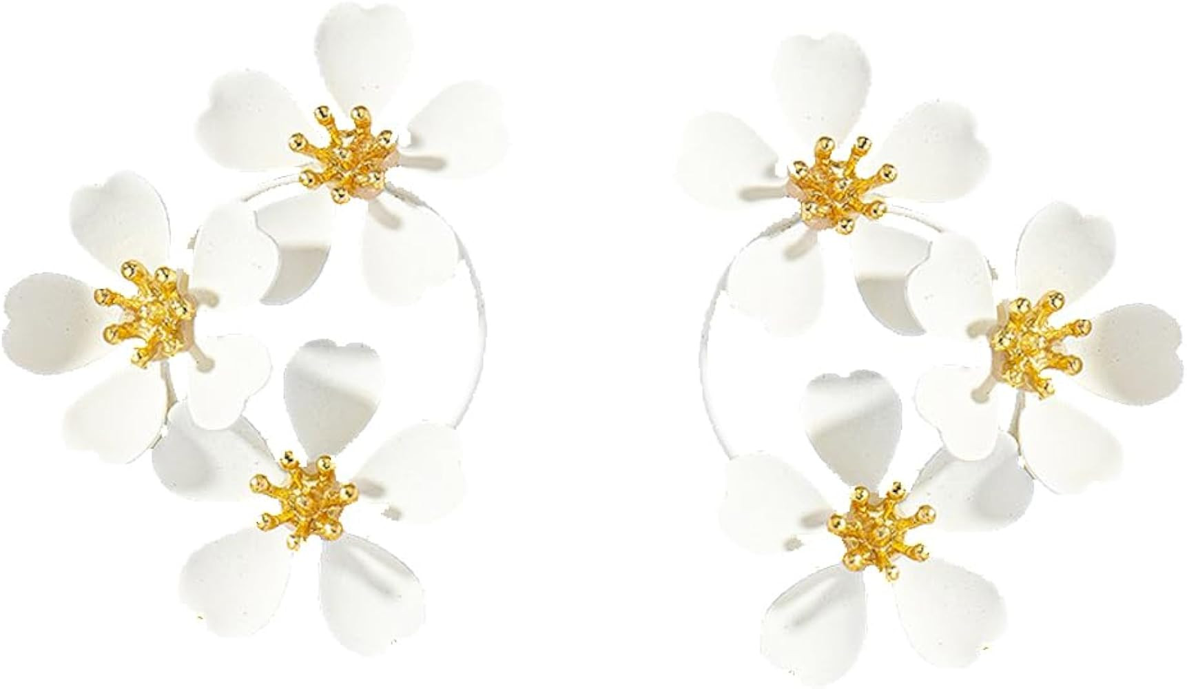 Flower Leaf Earring Triple Flower Circle Earrings Flower Dangle Earrings Summer Floral Ear Stud J... | Amazon (US)