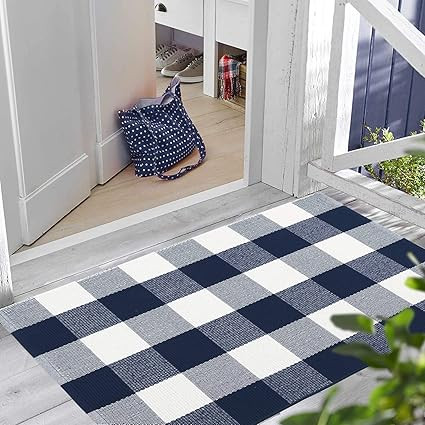LEEVAN Cotton Buffalo Plaid Outdoor Rug 2x3 ft Checkered Front Porch Rug Washable Woven Welcome B... | Amazon (US)