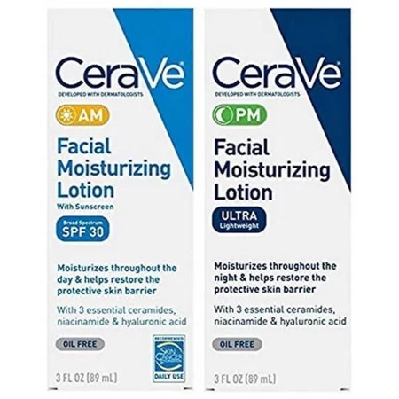 CeraVe Day & Night Face Lotion Skin Care Set | Contains AM Face Moisturizer with SPF 30 and PM Face Moistu | Walmart (US)