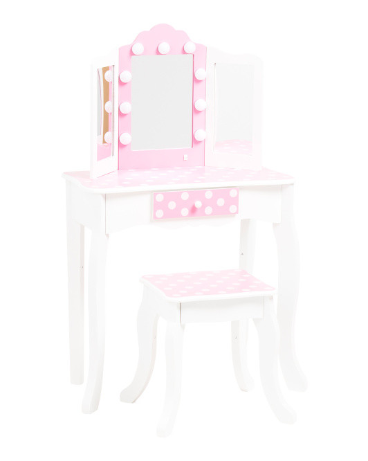 Polka Dot Print Gisele Play Vanity Set With Led Lights | TJ Maxx