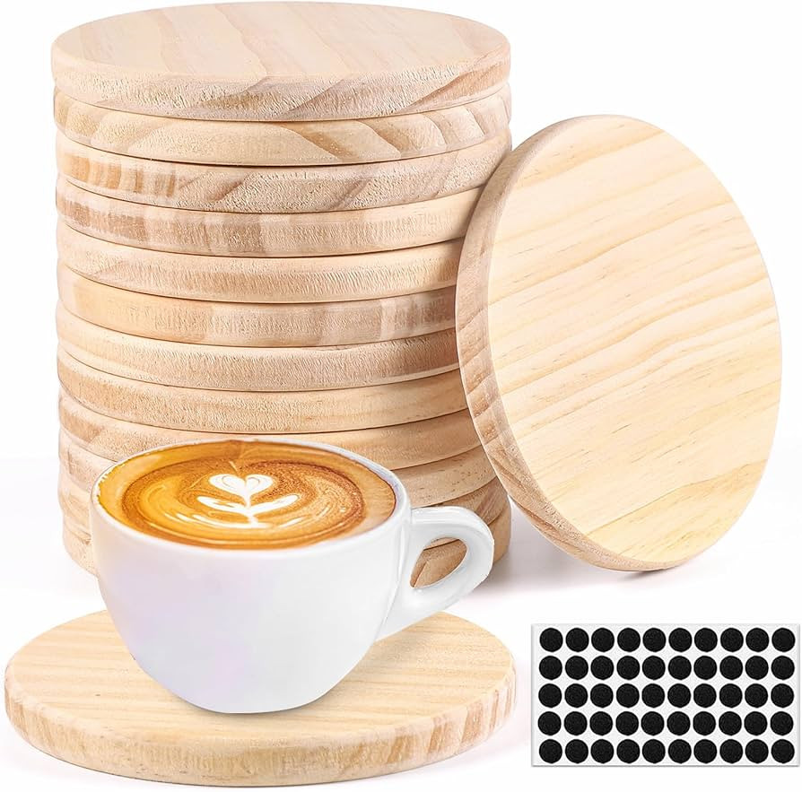 14pcs Unfinished Wood Coasters, 4 Inch Round Blank Wooden Coasters for Crafts with Non-Slip Silic... | Amazon (US)
