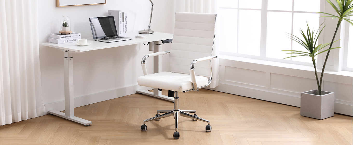 Okeysen White Office Desk Chair, Ergonomic Leather Modern Conference Room Chairs, Executive Ribbe... | Amazon (US)