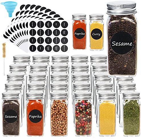 CUCUMI 30pcs Glass Spice Jars 4oz Empty Square Spice Bottles Spice Containers with 200pcs Spice L... | Amazon (US)