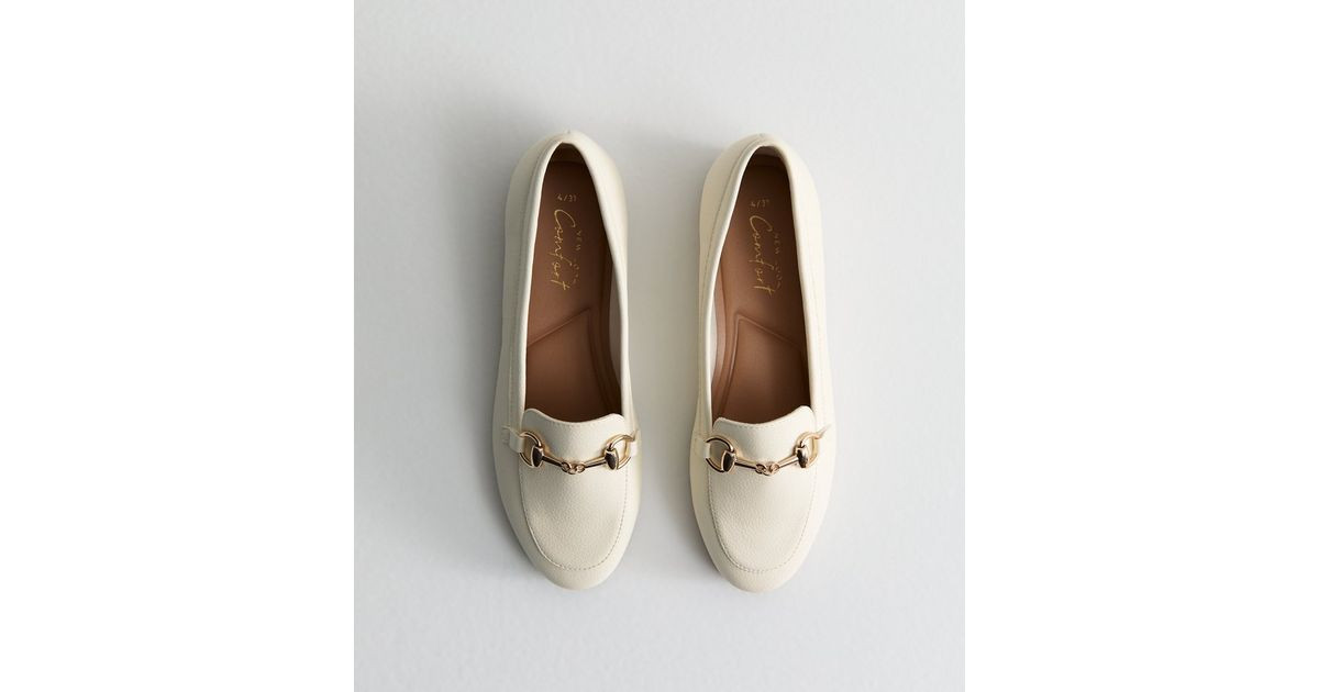 Off White Faux Leather Horsebit Detail Loafers | New Look | New Look (UK)