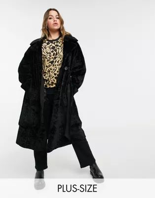 River Island Plus teddy trench style coat in black | ASOS (Global)