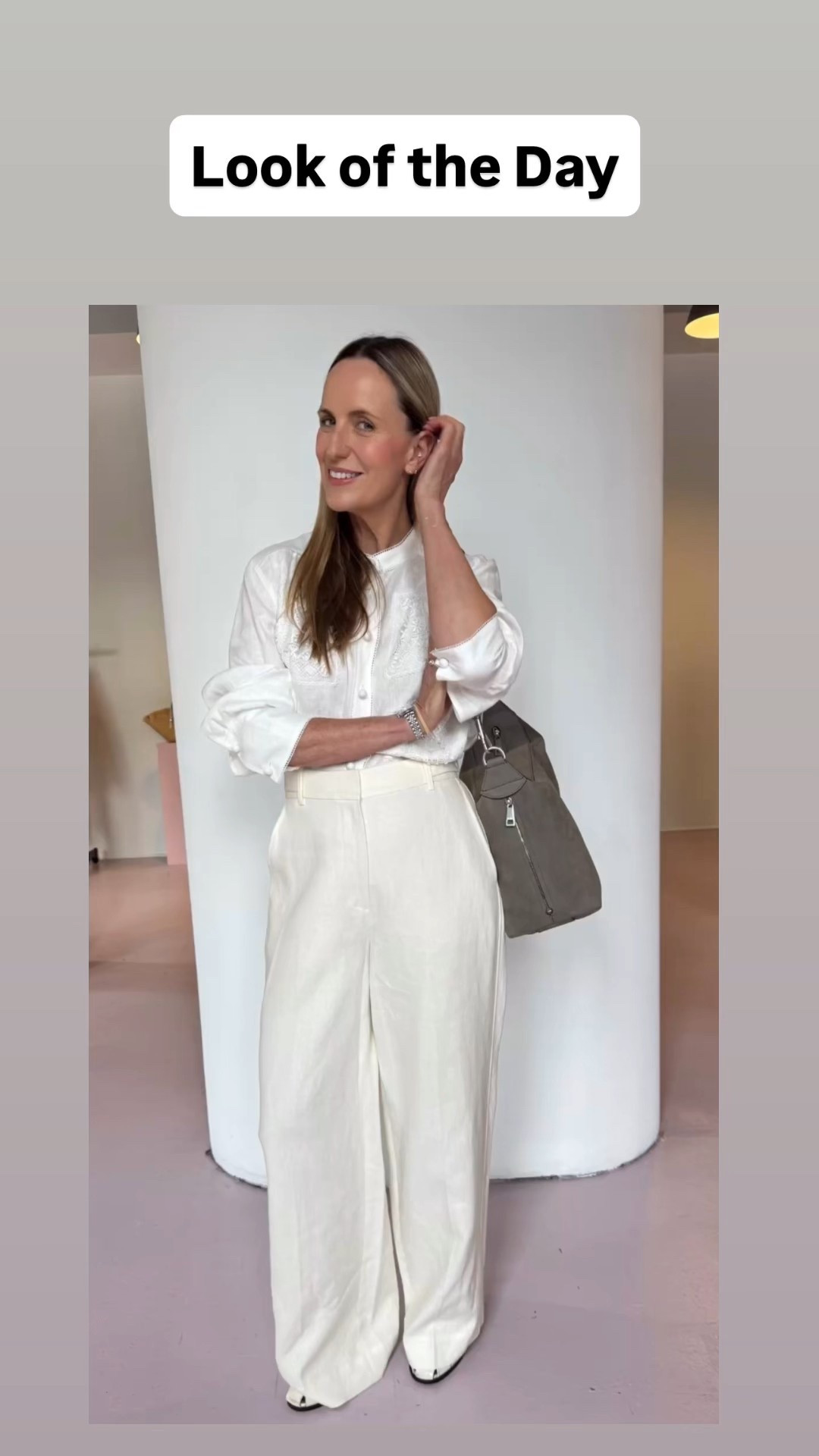 The combination of cream on cream or white on cream is always chic. This is a really great flat front wide (but not too wide) pant that suits nearly every body shape. You could wear these casually with a tee or tank or white something pretty like this linen embroidered shirt or even a silk blouse for work. These pants are in a nice floppy heavy linen that’s less inclined to crease and hangs nicely. Both from Oroton. Bag from Tod’s. 

#LTKaustralia #LTKover50style